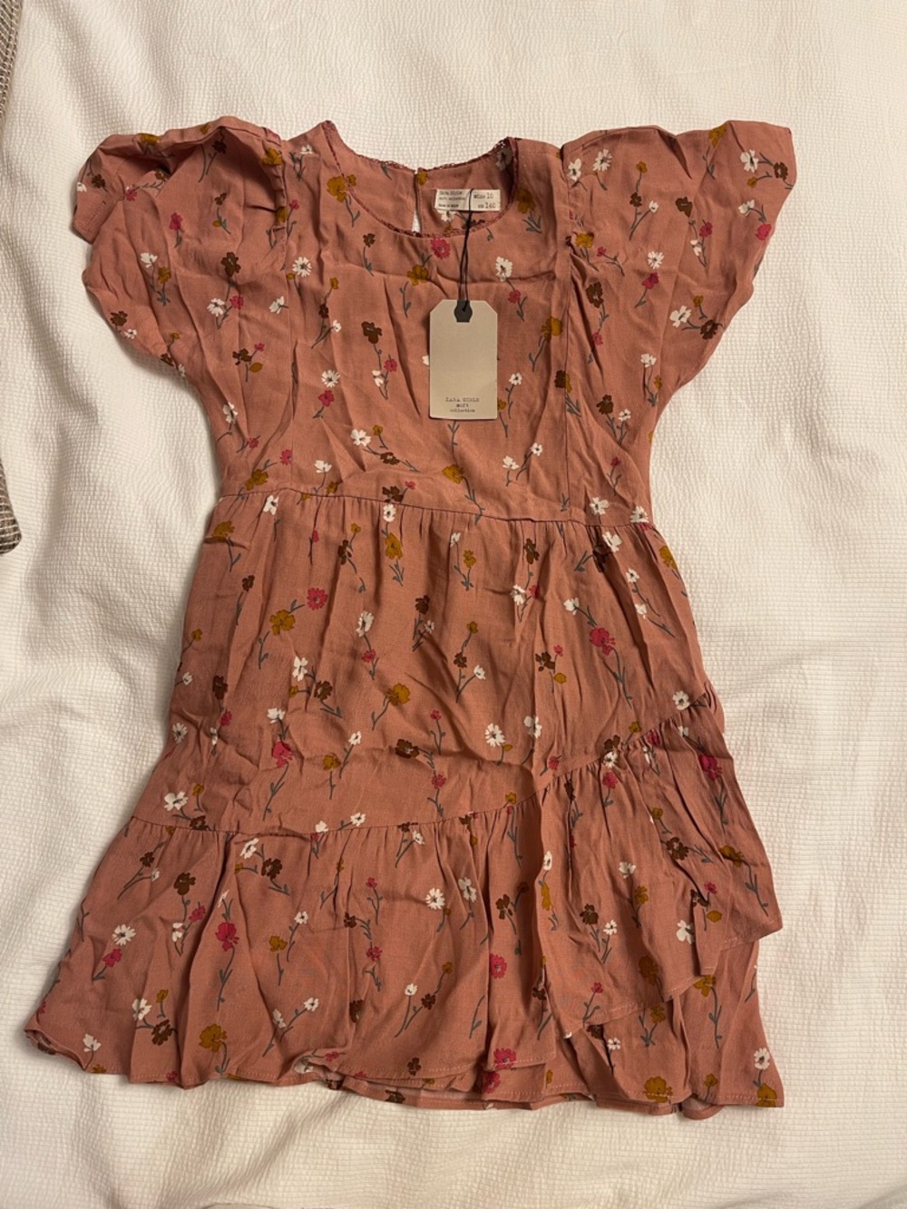 Zara size 10 Girls' Dusty Rose Floral Ruffle Dress